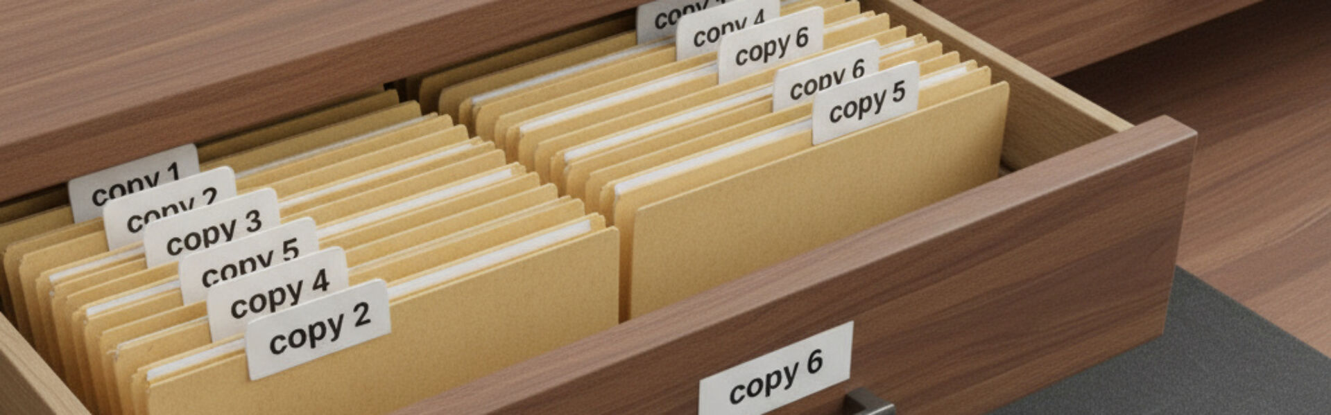 Pastas organizadas com diferentes copys, simbolizando seleção, análise e diversificação no copy trade.