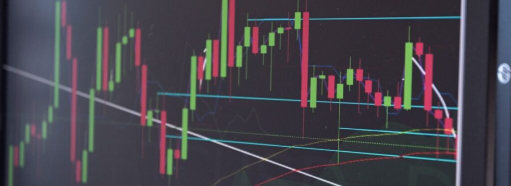 Grafico de precos ilustrando grid trading no copy trade com multiplas ordens escalonadas